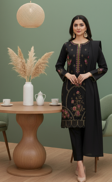 Dhanak Front Embroidered Unstitched winter suit with 3D shawl