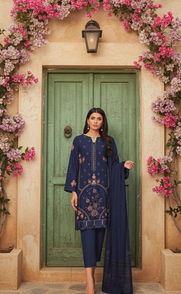 3 Piece Printed Dhanak Unstitched winter suit by Gul-e-Libas