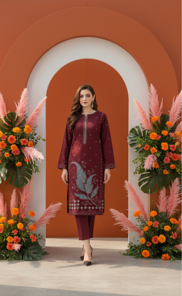 Dhanak Front Embroidered Unstitched winter suit with 3D shawl