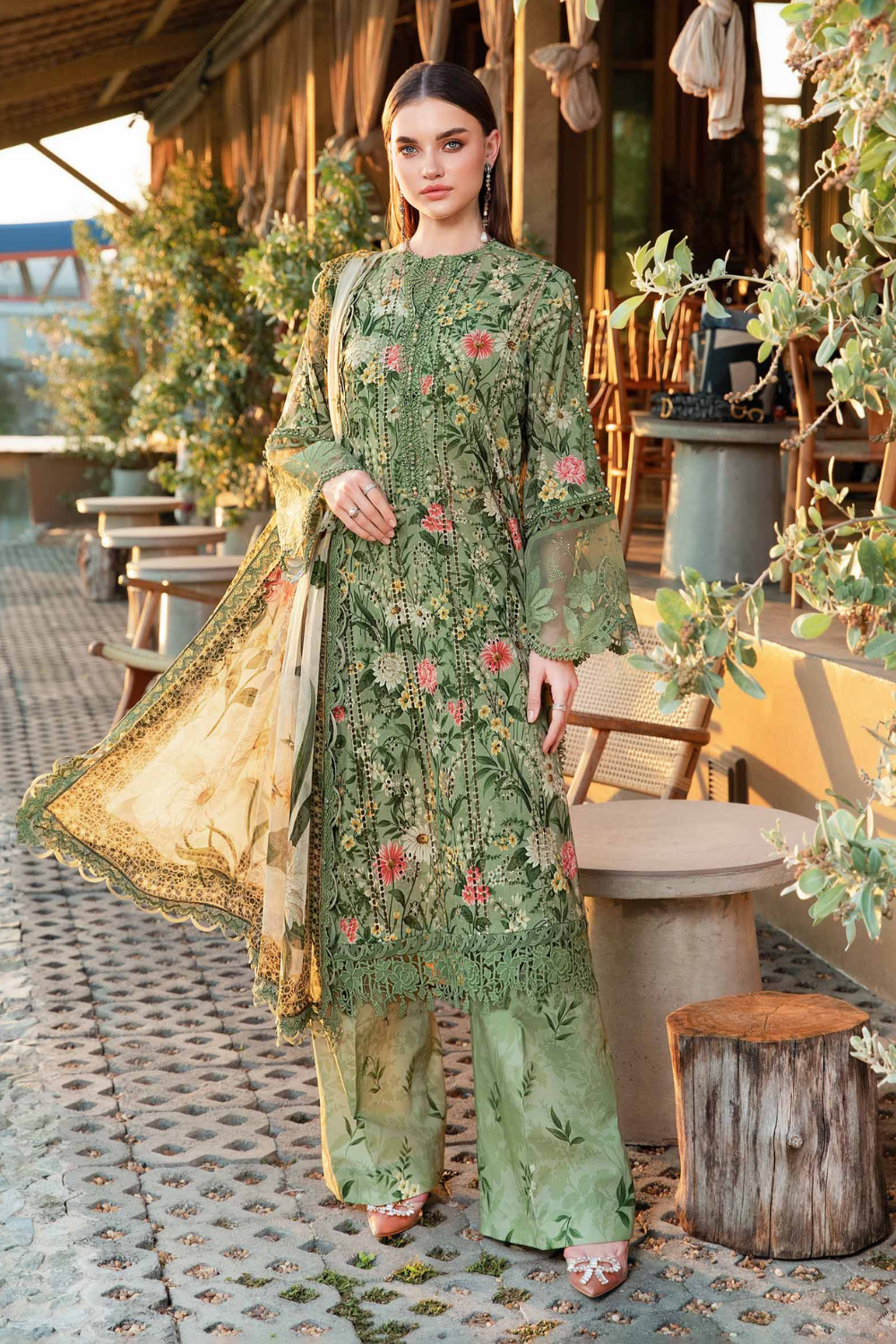 Gul e Libas Unstitched 3 Piece Dhanak Suit | Embroidered Shirt, Printed Trouser & Shawl | D-05
