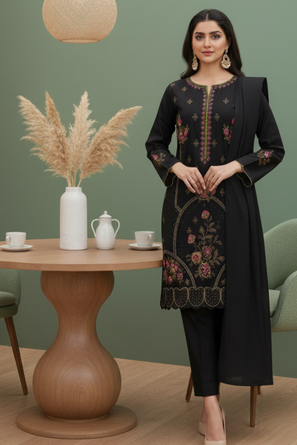 Unstiched Dhanak 3 Piece with Embroidery Shirt | D-09