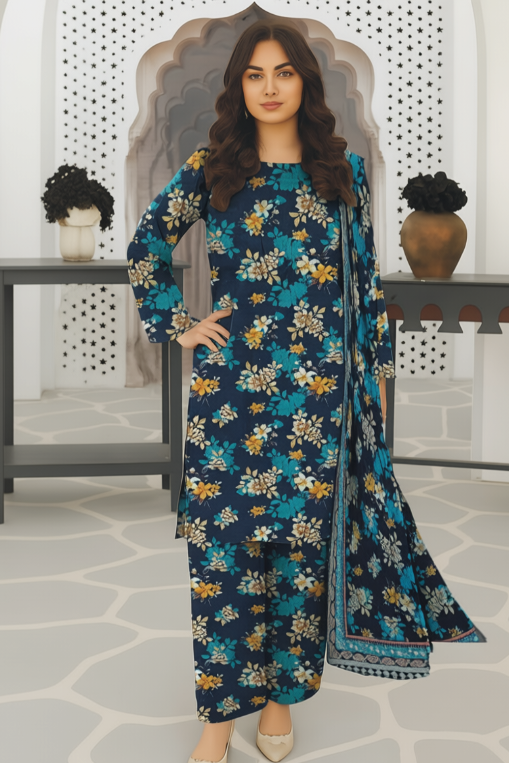 Unstitched 3 Piece Khaddar – Luxury Digital Print Suit | KHD-03