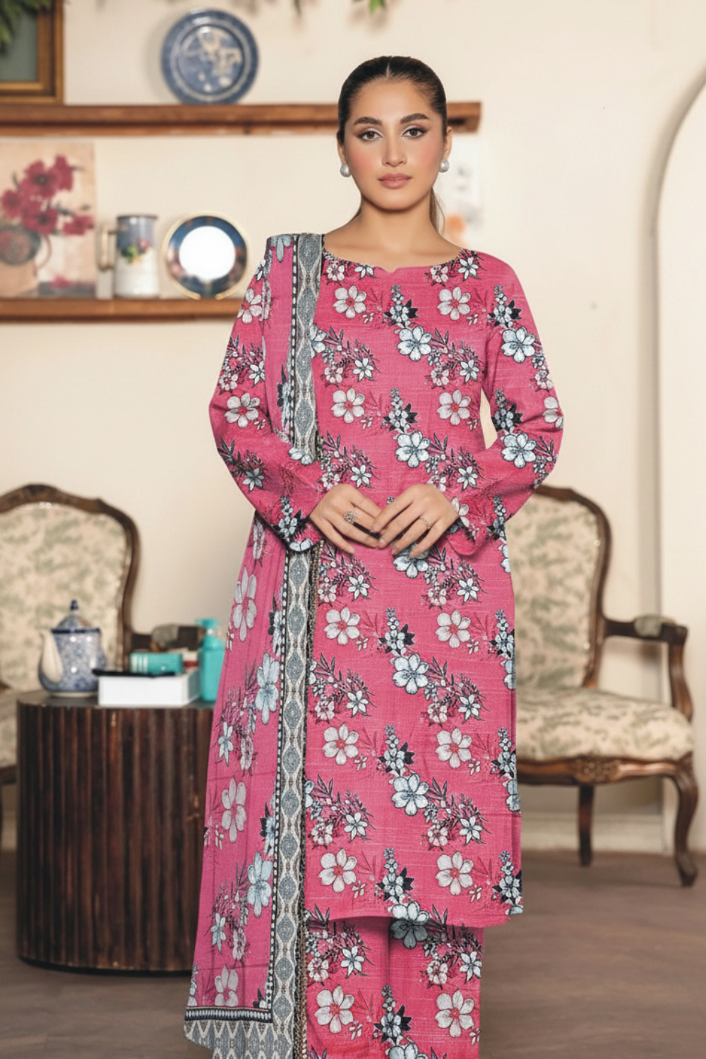 Unstitched 3 Piece Khaddar – Elegant Winter Suit | KHD-05