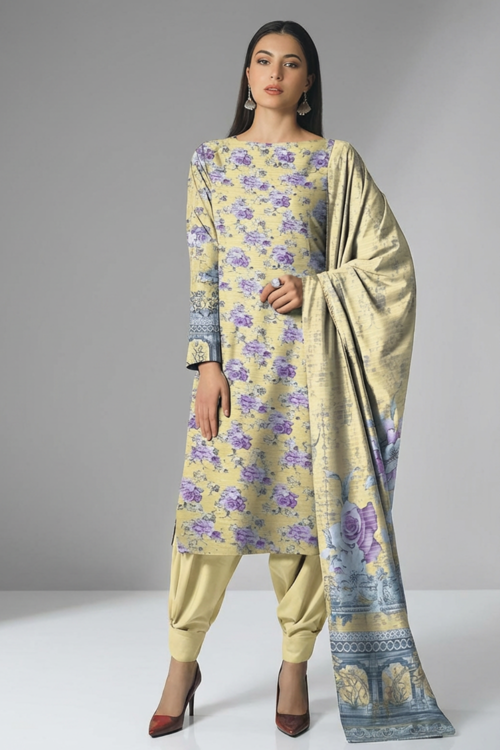 3 Piece Printed Dhanak Unstitched winter suit by Gul-e-Libas
