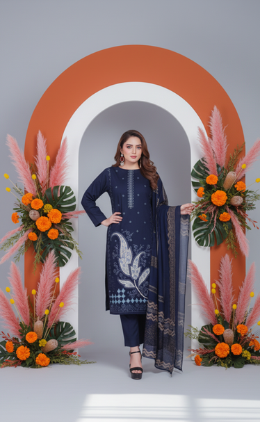 3 Piece Printed Dhanak Unstitched winter suit by Gul-e-Libas