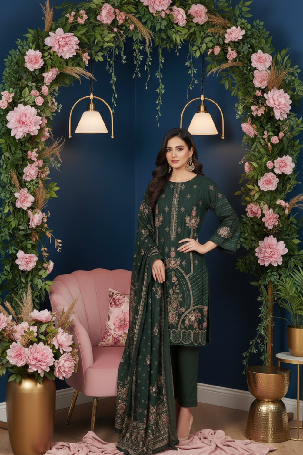 Unstiched Dhanak 3 Piece with Embroidery Shirt | D-08