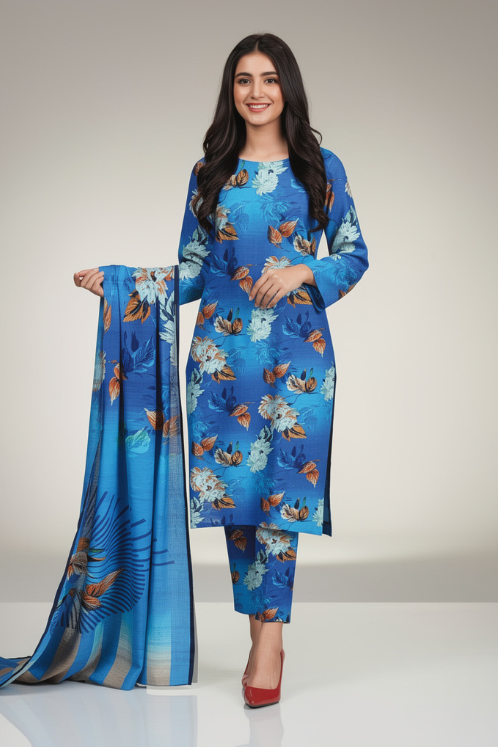 Unstitched 3 Piece Khaddar – Elegant Winter Suit | KHD-09