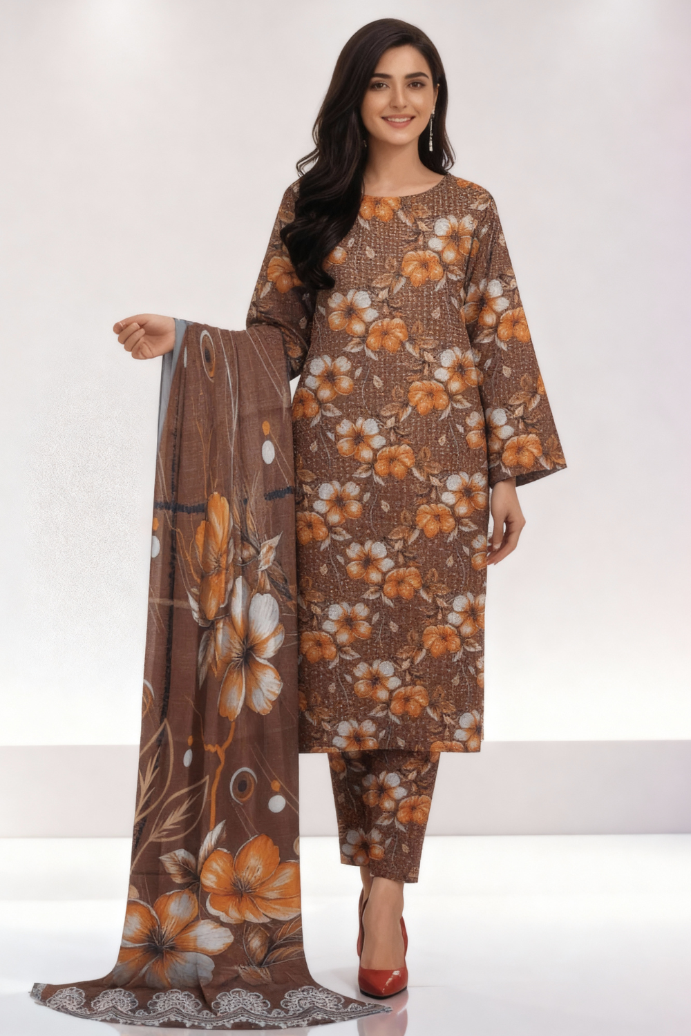 3 Piece Printed Dhanak Unstitched winter suit by Gul-e-Libas