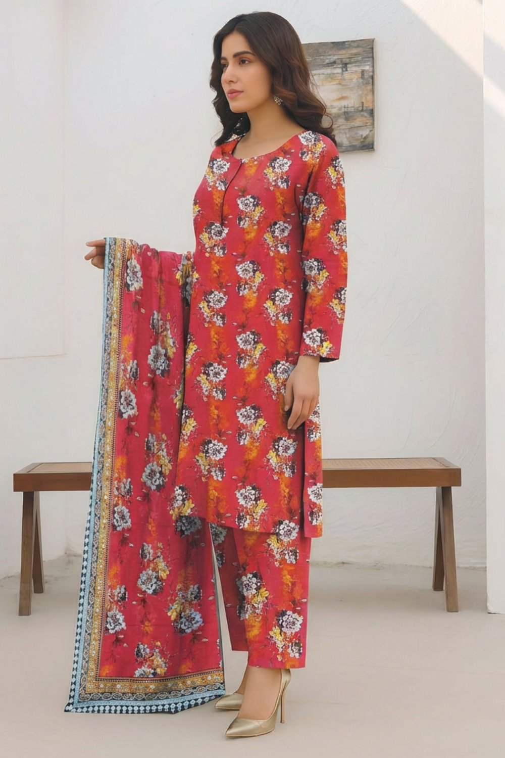 Unstitched 3 Piece Khaddar – Luxury Digital Print Suit | KHD-02