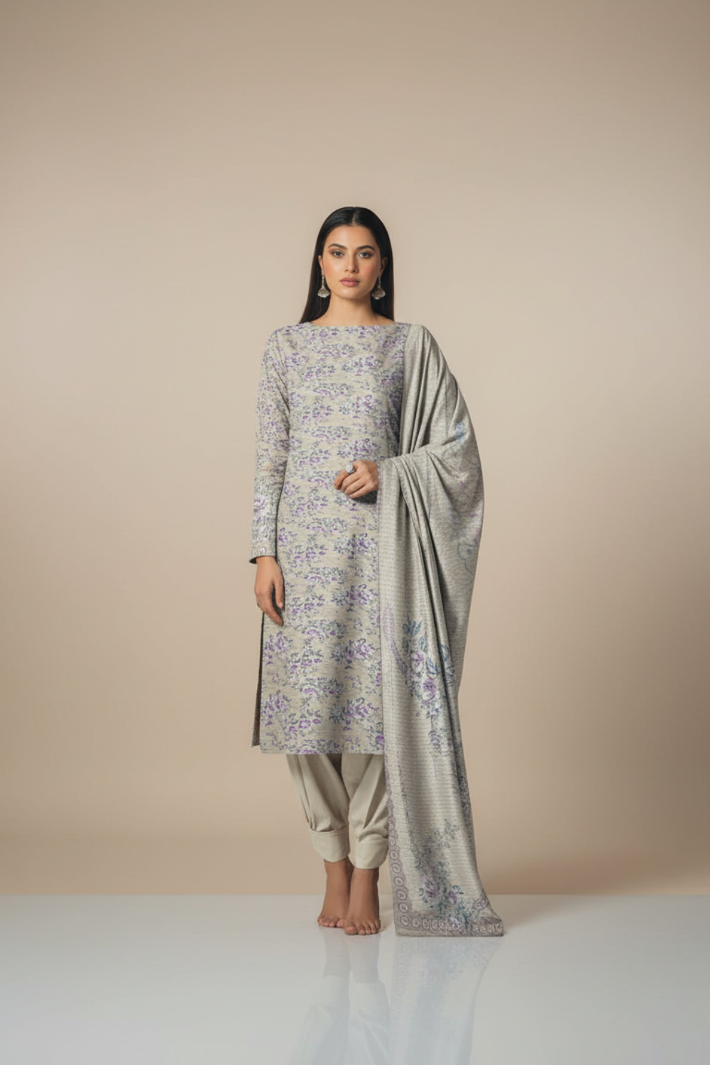 3 Piece Printed Dhanak Unstitched winter suit by Gul-e-Libas