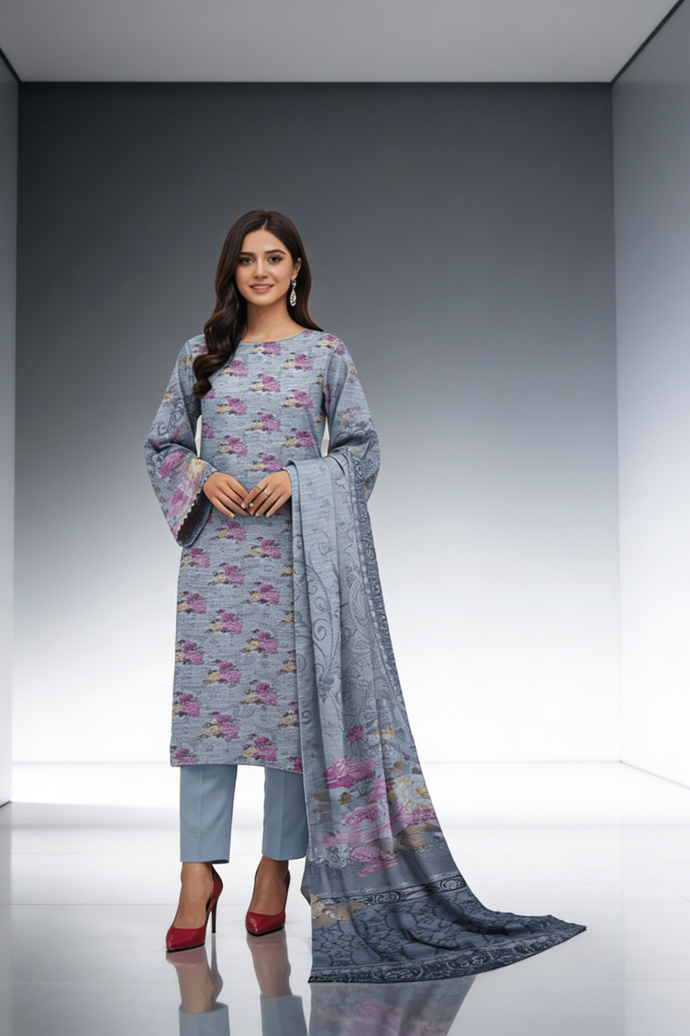 3 Piece Printed Dhanak Unstitched winter suit by Gul-e-Libas