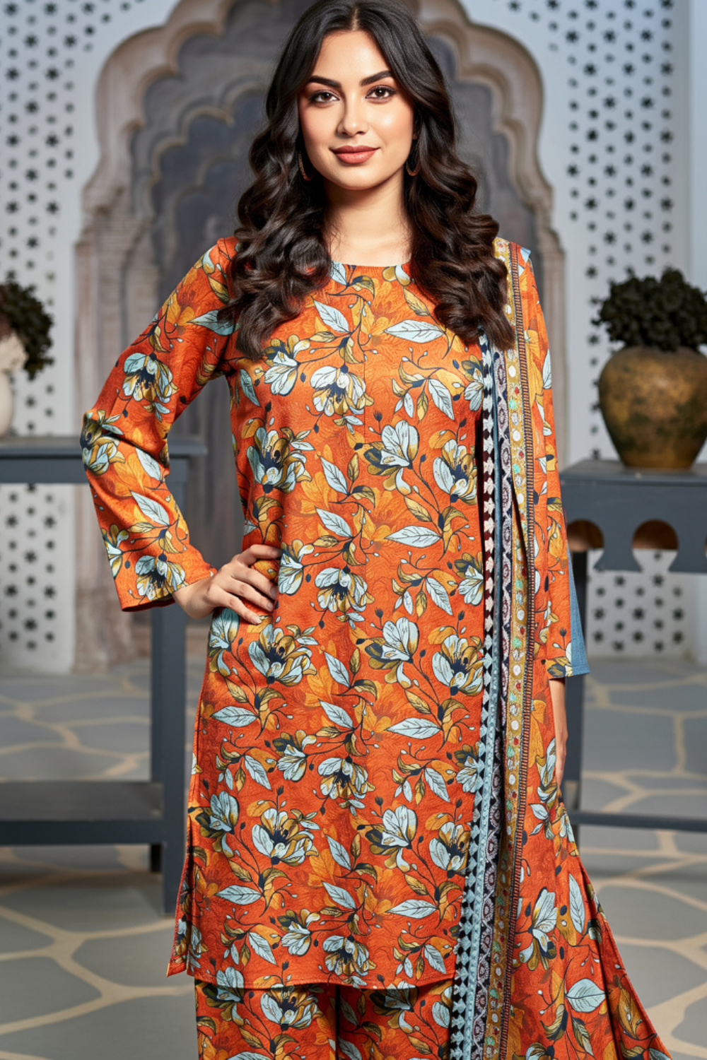 Unstitched 3 Piece Khaddar – Elegant Winter Suit | KHD-06