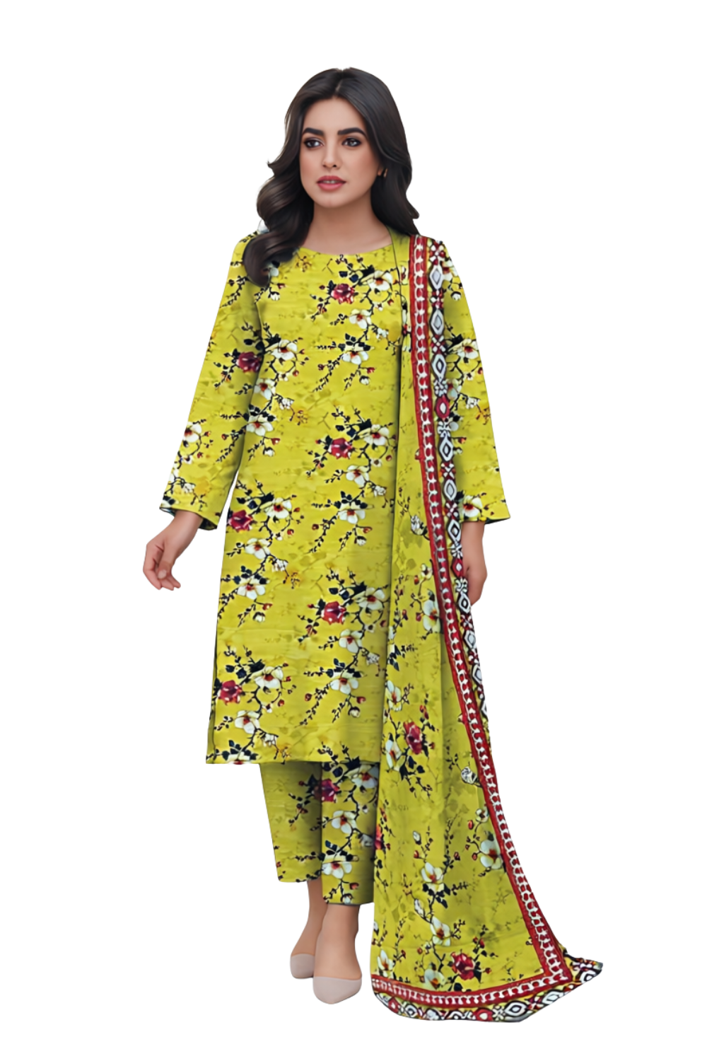 Unstitched 3 Piece Khaddar digital printed winter suit