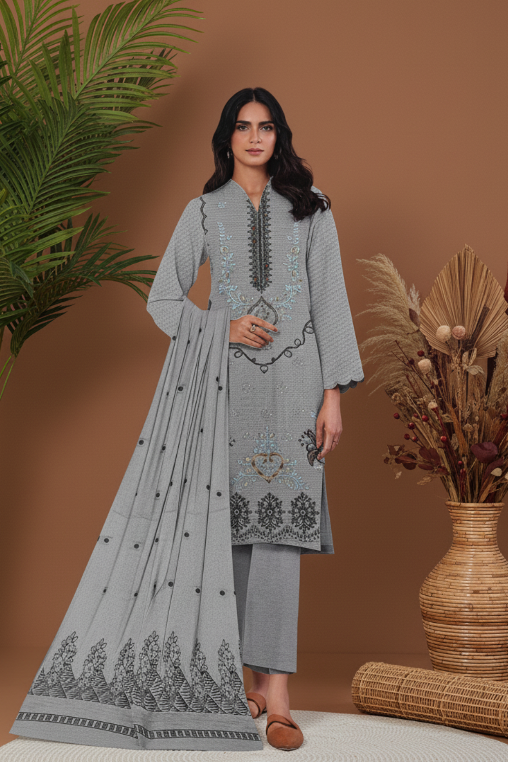 Chamki Dhanak Embroidered Suit – Shimmering Elegance, Not Overpowering| D-31