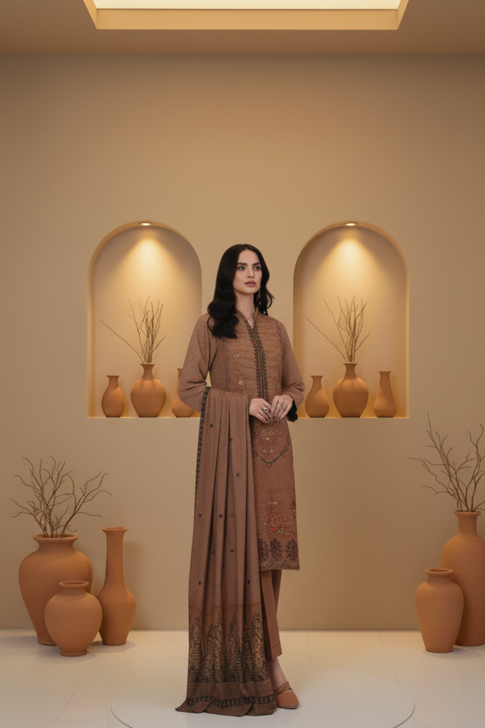 Chamki Dhanak Embroidered Suit – Shimmering Elegance, Not Overpowering| D-32